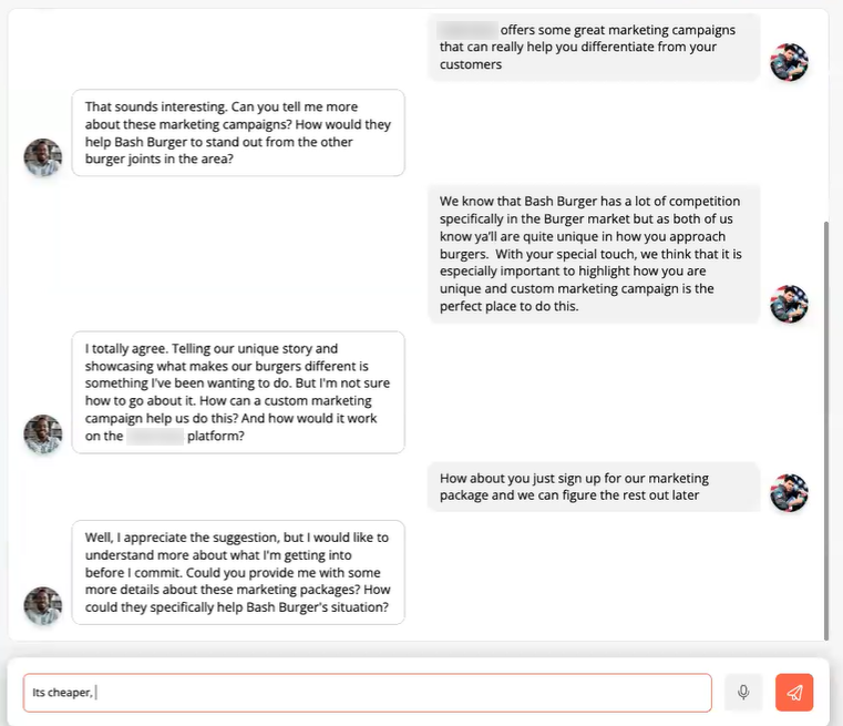 roleplay ai text conversations for sales practice